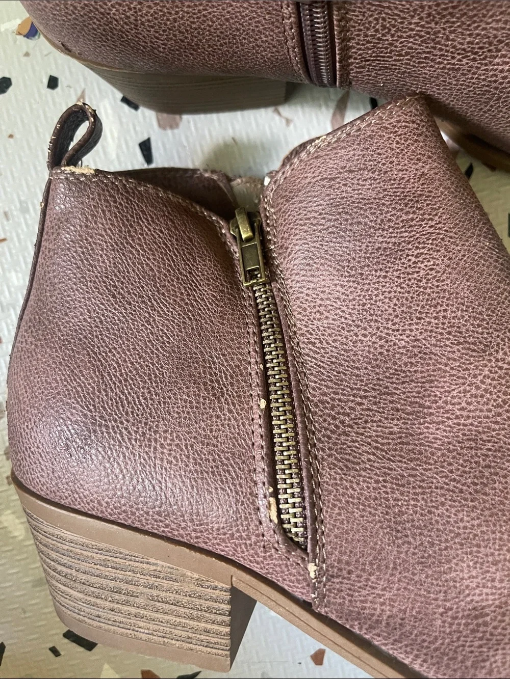 Women's Brown Side-Zip Ankle Booties with Block Heel